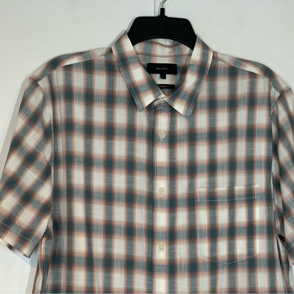 Vince Shadow Classic Fit Plaid Short Sleeve Shirt in Off White/Palisades… - Picture 2 of 10